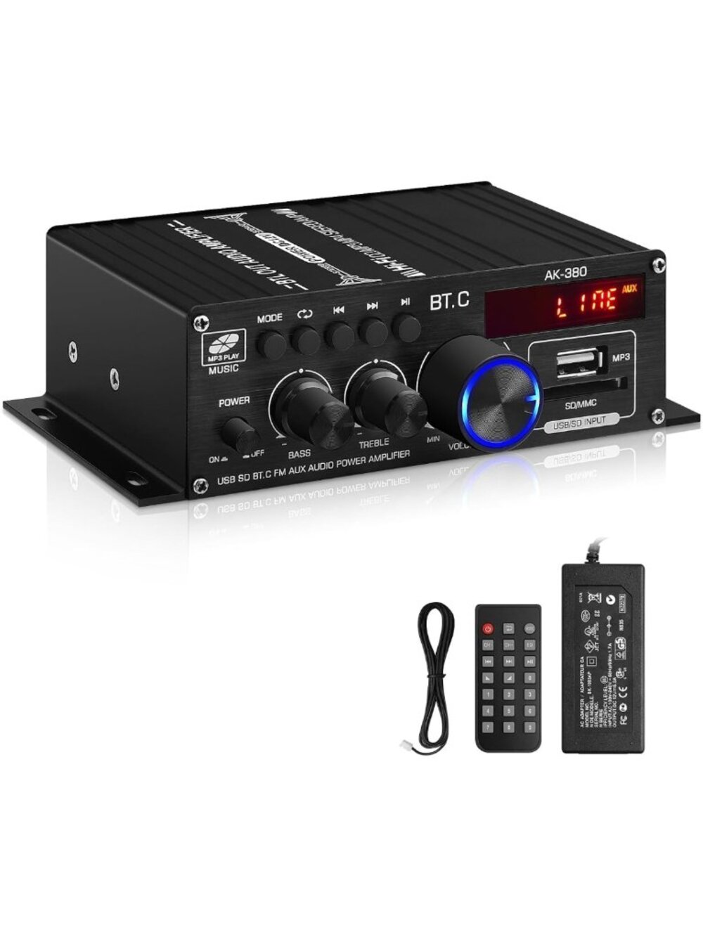 HiFi 2.0 Channel USB SD Bluetooth FM AUX Audio Power Amplifier 40W+40W